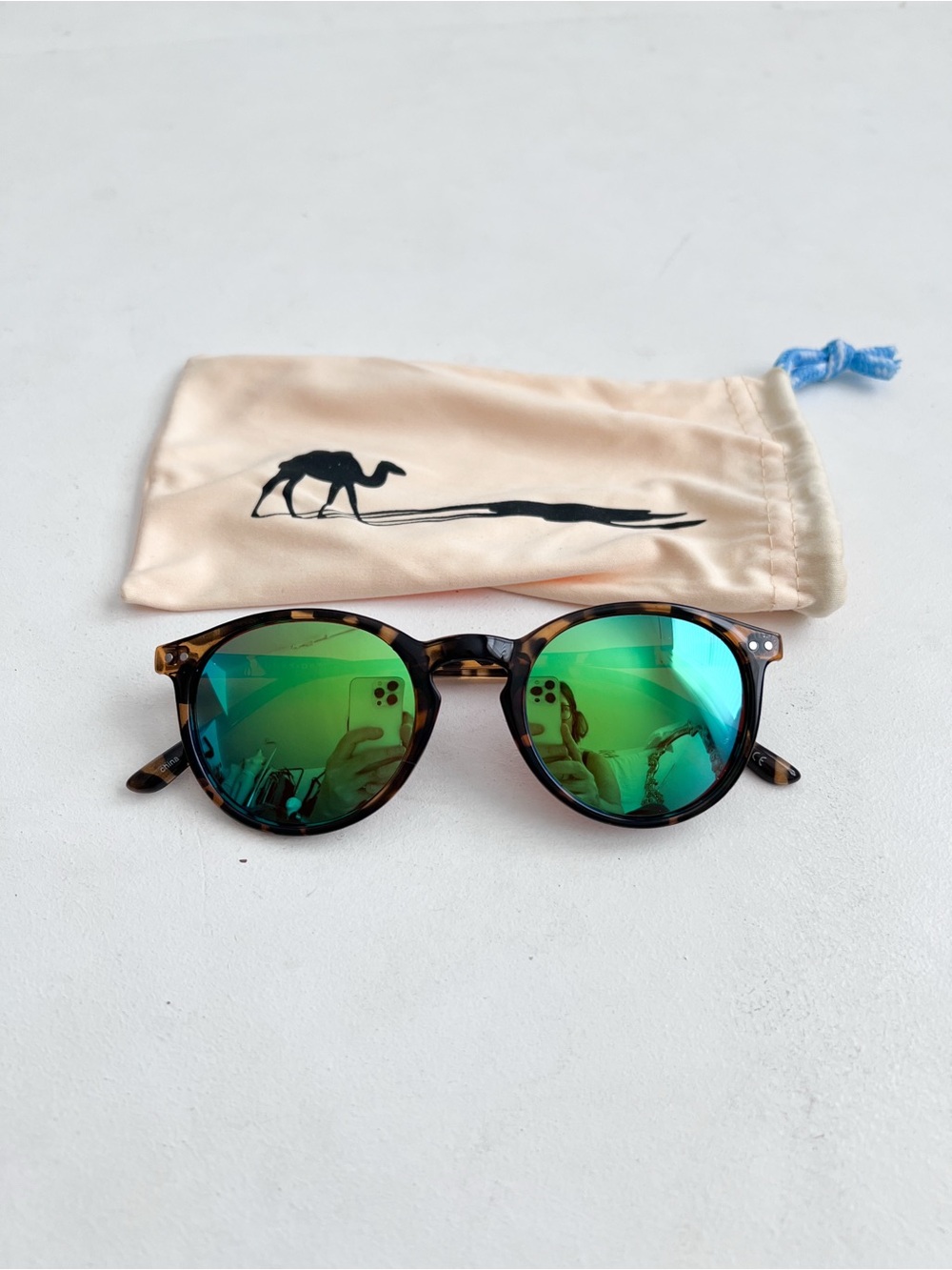 Tortoiseshell Frame Sunglasses with Green Mirrored Lenses